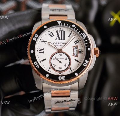 Cartier Calibre De 2-Tone Rose Gold Replica Watches 42mm